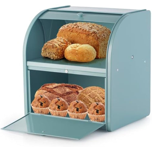 Jolof Store 2-Layer Metal Bread Bin – Large Roll Top Bread Box, Green