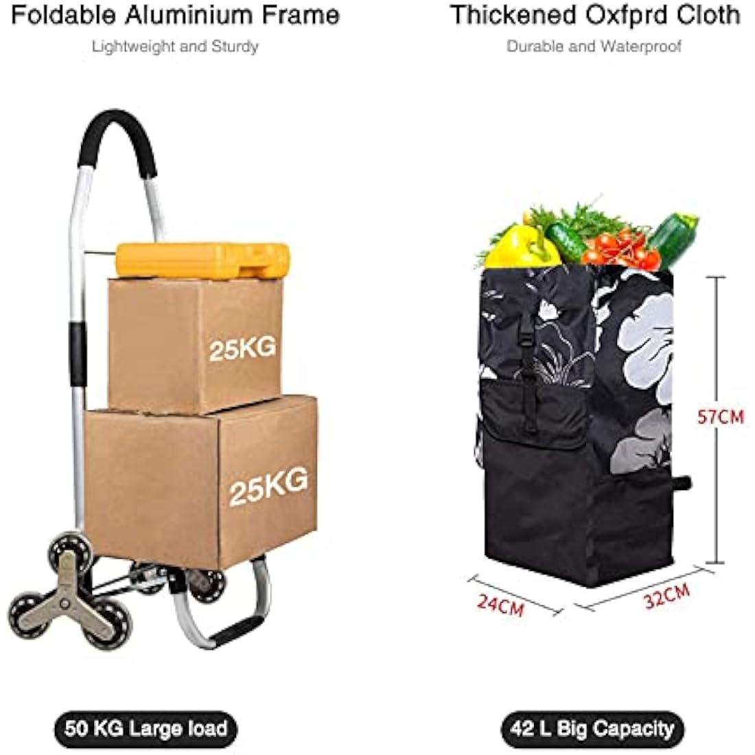 6-Wheel Stair Climber Folding Shopping Trolley - 50kg Capacity