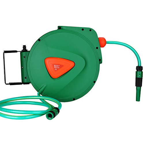 BAKAJI Automatic Garden Hose Reel | 20m Wall Mount 180° Swivel PVC