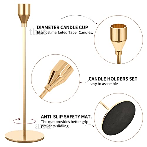 Gold Metal Taper Candle Holders - Set of 12 for Weddings