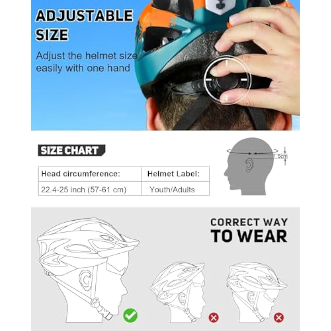 RaMokey Bike Helmet with LED Light & Magnetic Goggles | Adjustable 57-62cm