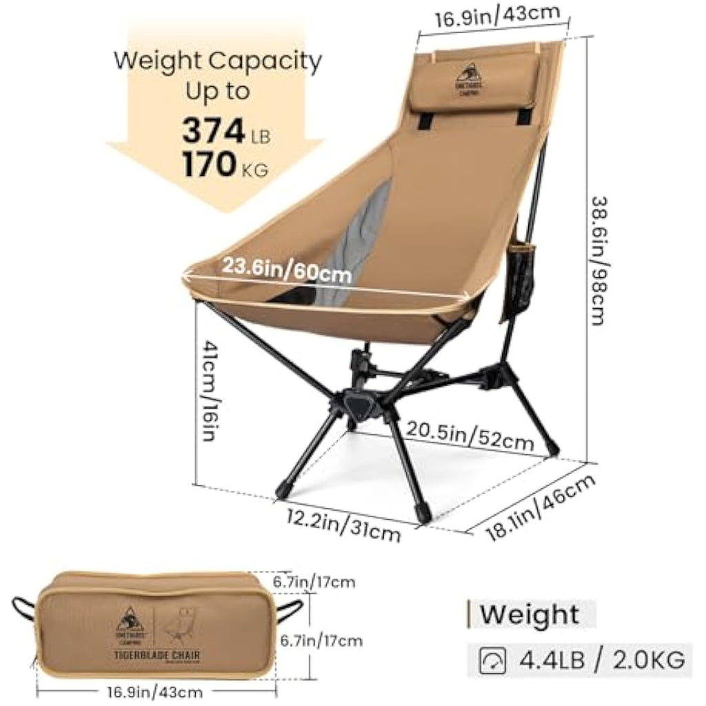 OneTigris Tigerblade High Back Camping Chair | Heavy Duty Folding Seat