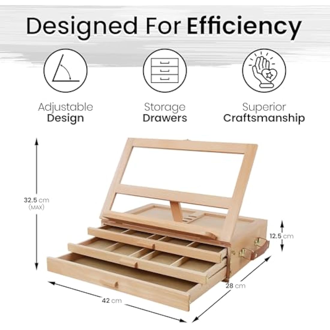 Artistik Wooden Tabletop Easel | Adjustable Desk Box with 3 Drawers