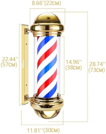 WDZD 29'' Golden Barber Pole Light | Rotating LED Salon Wall Sign
