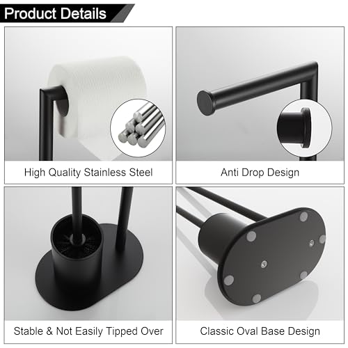 BVL Free Standing Toilet Roll Holder and Brush | Black Stainless Steel