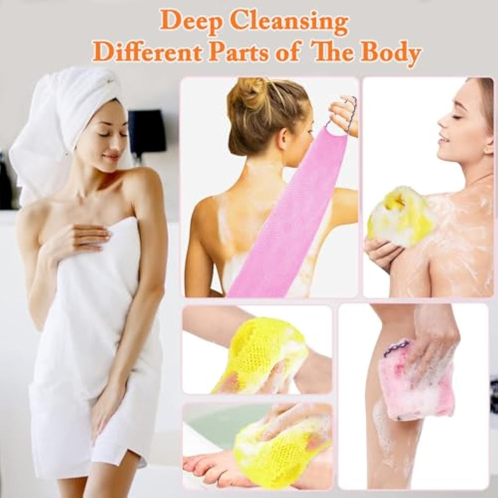 TENQUAN African Exfoliating Net Bath Sponge - 3 Pack Nylon Body Scrubber