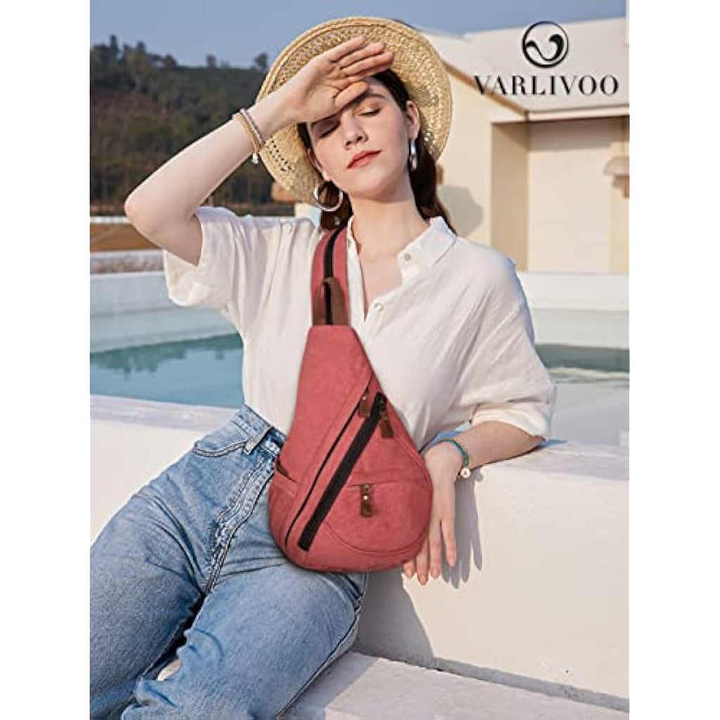 VARLIVOO Waterproof Canvas Sling Bag – Unisex Crossbody Hiking Daypack