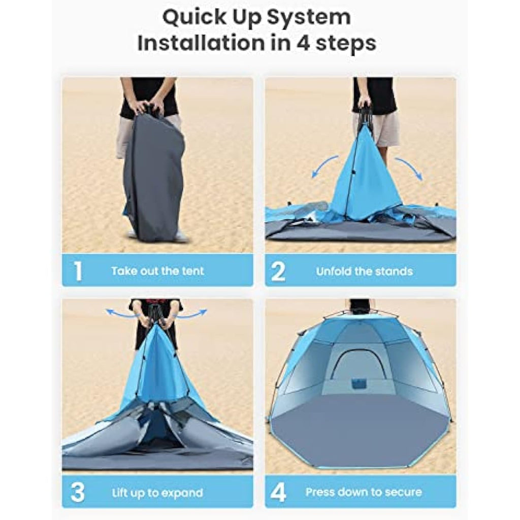 Glymnis Pop Up Beach Tent | 4-6 Person UV Sun Shelter with Porch