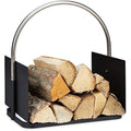 Relaxdays Metal Firewood Basket | Indoor Wood Carrier with Handle, Black