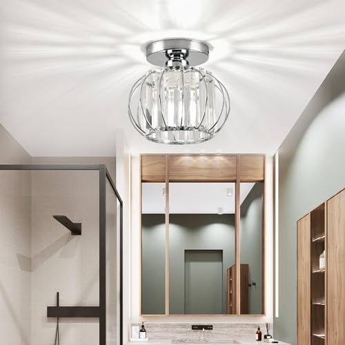 ZYDTRIP Modern Crystal Chandelier – Silver Semi Flush Mount Light (2 Pack)