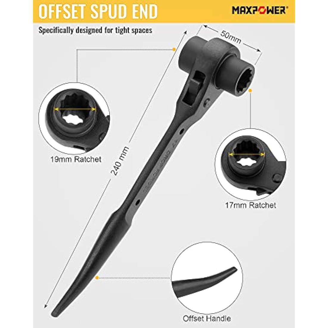 MAXPOWER 2-Piece Spud Ratchet Set | Scaffold Spanner Wrench 17-21mm