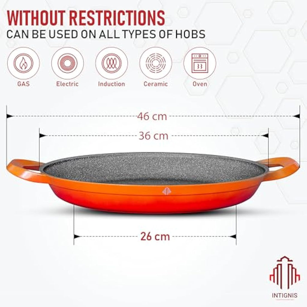 Ceramic Non-Stick Paella Pan with Glass Lid – Orange, 36cm