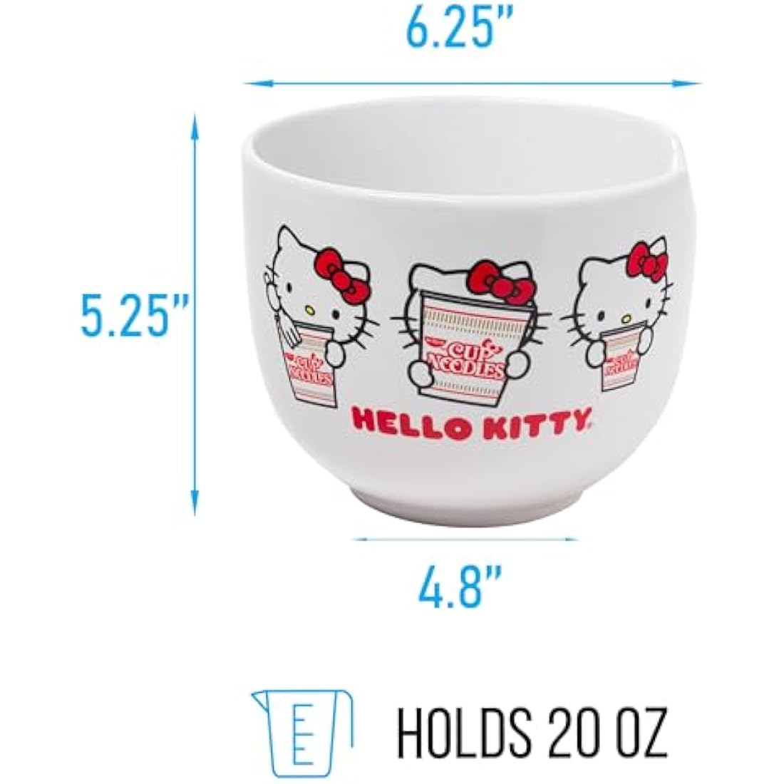 Hello Kitty Cup Noodles Ceramic Ramen Bowl with Chopsticks, 20oz