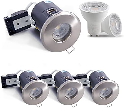 Sweier 4-Pack Fire Rated IP65 LED Downlights - 5W Cool White Satin Nickel