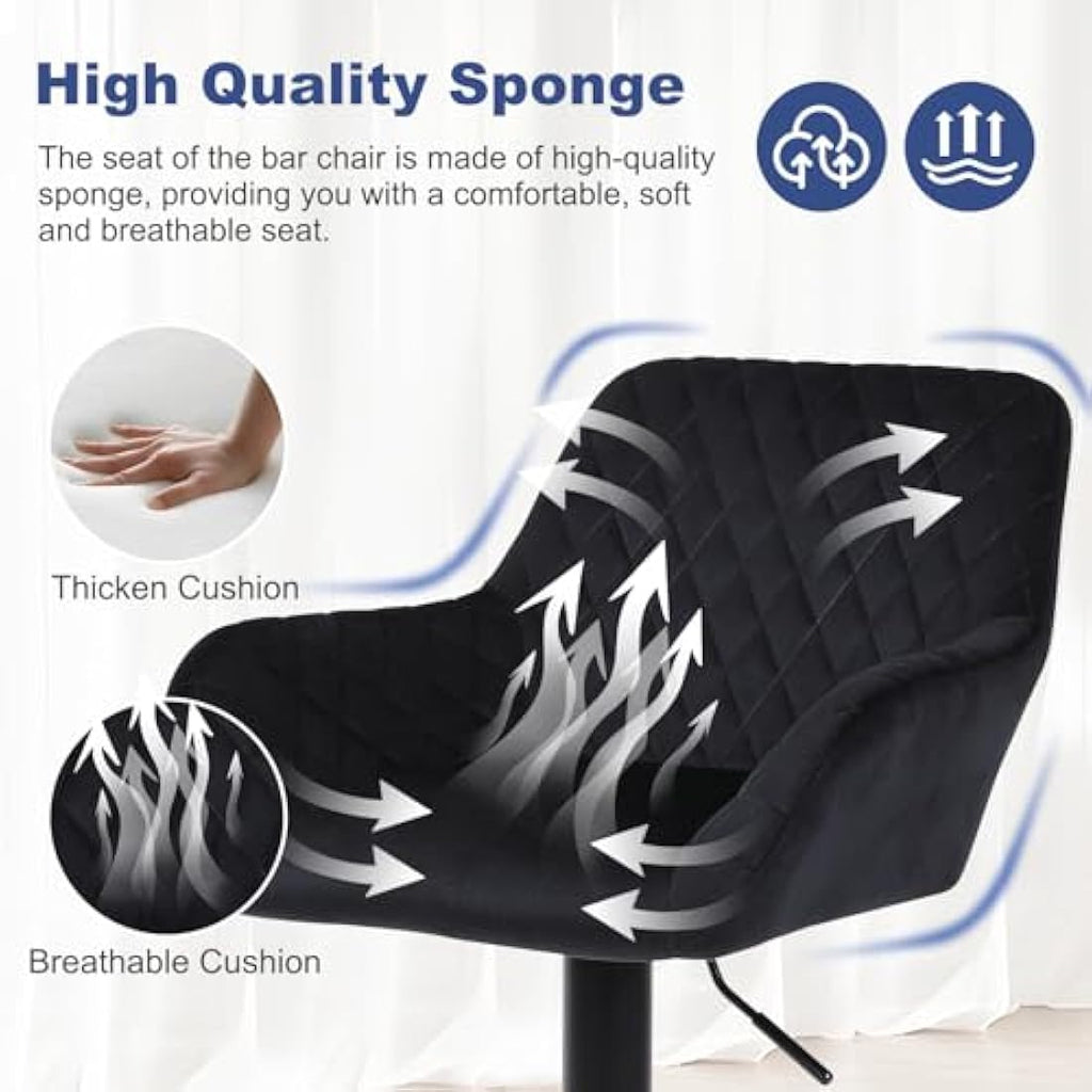 Velvet Swivel Bar Stools Set of 2 | Adjustable Counter Chairs