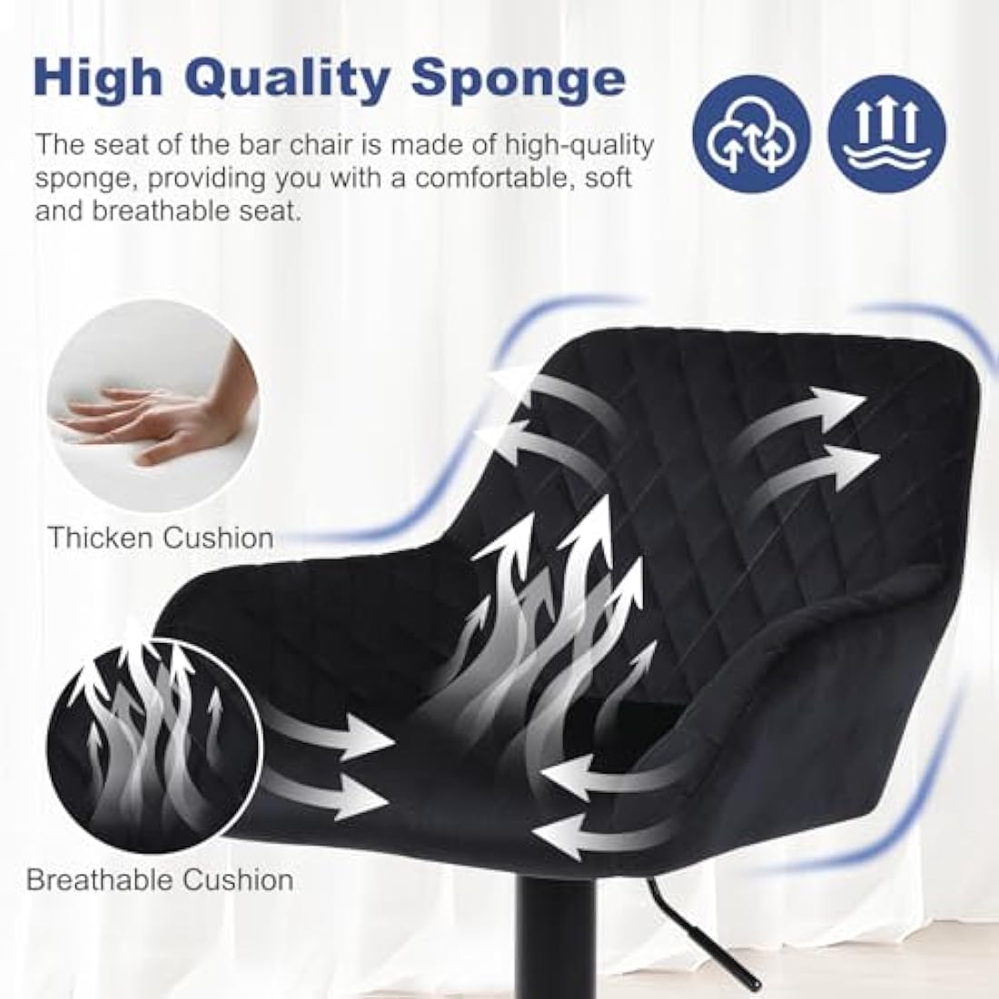 Velvet Swivel Bar Stools Set of 2 | Adjustable Counter Chairs
