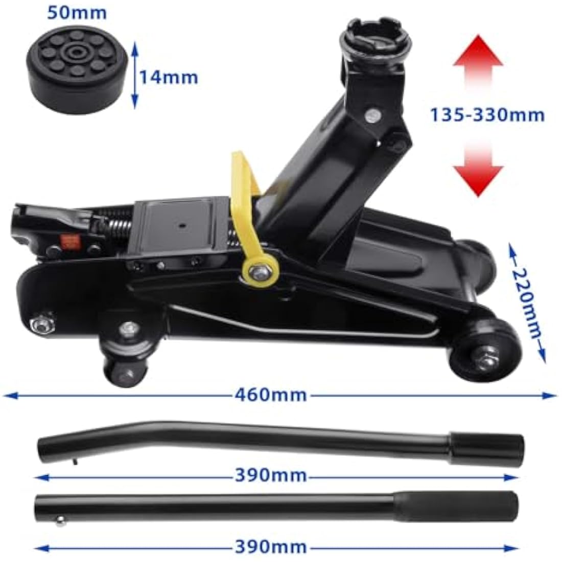 Deuba 2 Tonne Hydraulic Trolley Floor Jack with Case and Rubber Pad