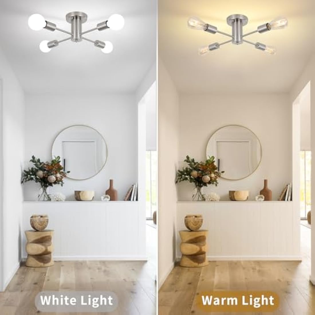 QAREHL 4-Light Sputnik Chandelier – Modern Brushed Nickel Ceiling Light