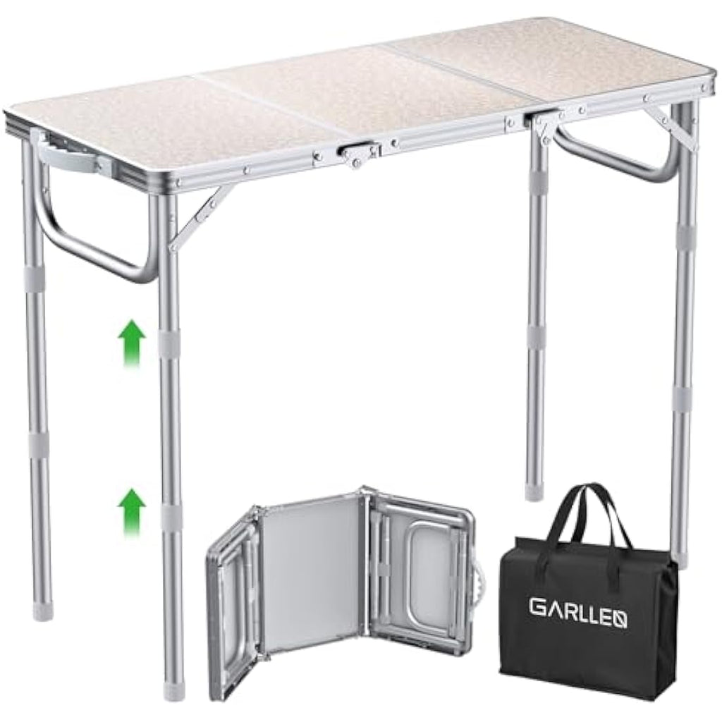 GARLLEN Folding Camping Table | 3-Height Adjustable Aluminum Picnic Table