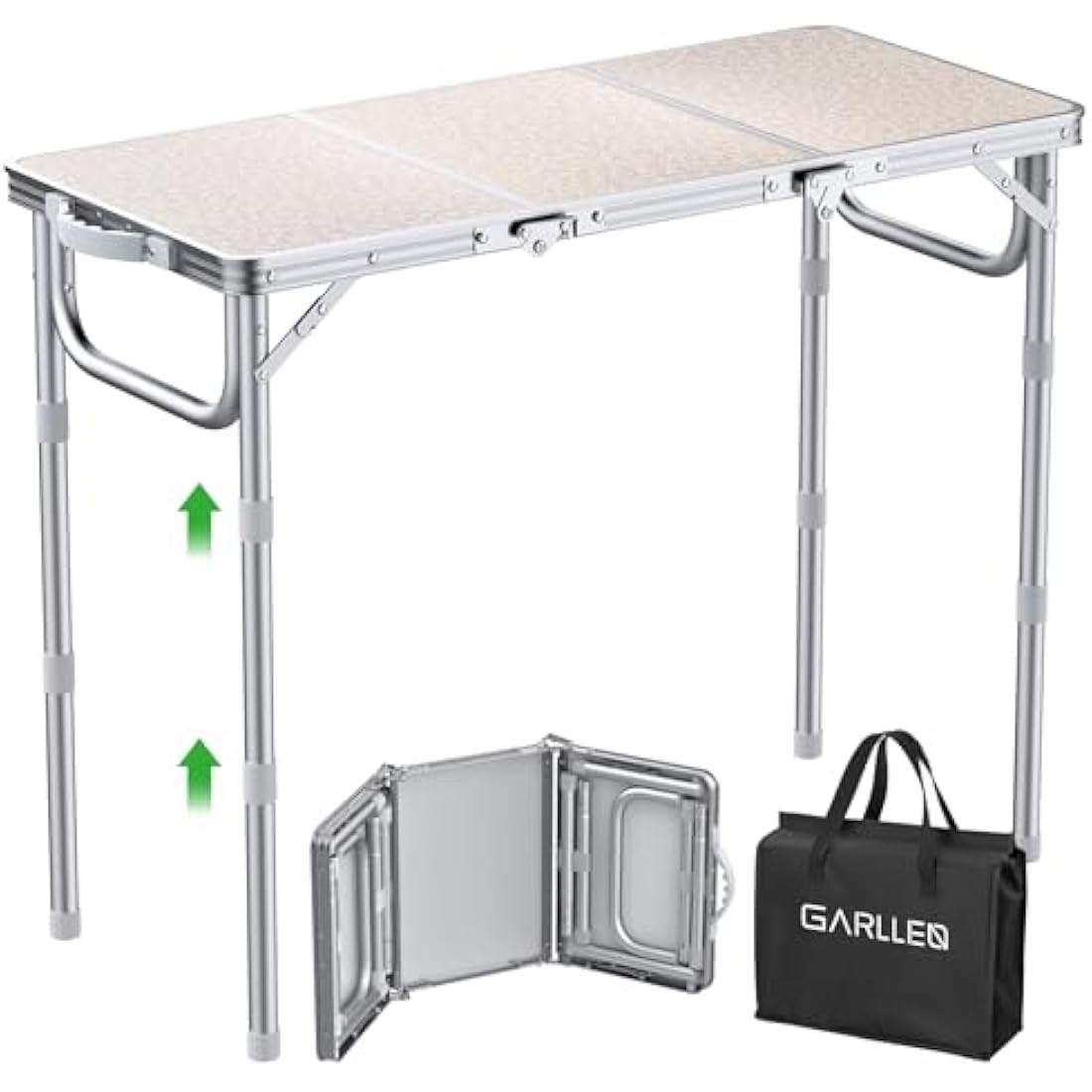 GARLLEN Folding Camping Table | 3-Height Adjustable Aluminum Picnic Table