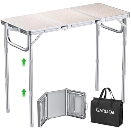GARLLEN Folding Camping Table | 3-Height Adjustable Aluminum Picnic Table