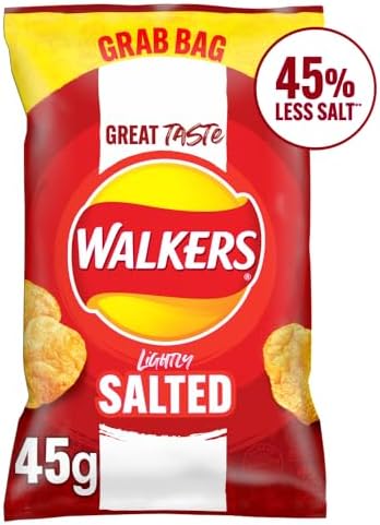 Walkers Less Salt Lightly Salted Crisps – 45g Potato Chips (Case of 32)