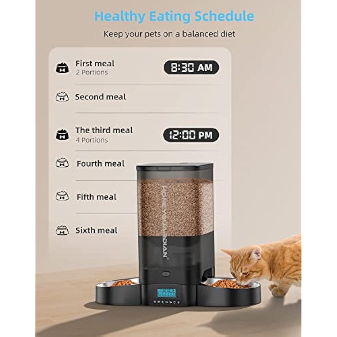 HoneyGuaridan Automatic Dual Cat Feeder | 5L Timed Pet Food Dispenser