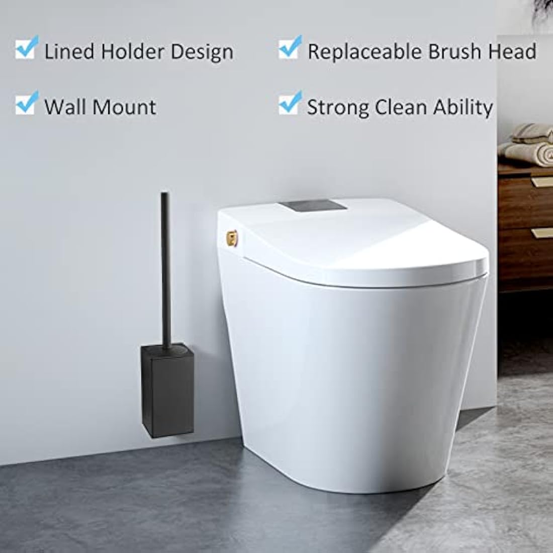 BGL Wall-Mounted Square Toilet Brush Holder | 304 Stainless Steel Black