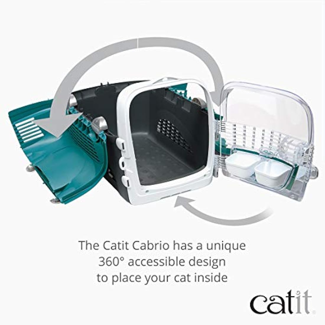 Catit Cabrio Cat Carrier - Ventilated Travel Crate & Bed, Turquoise
