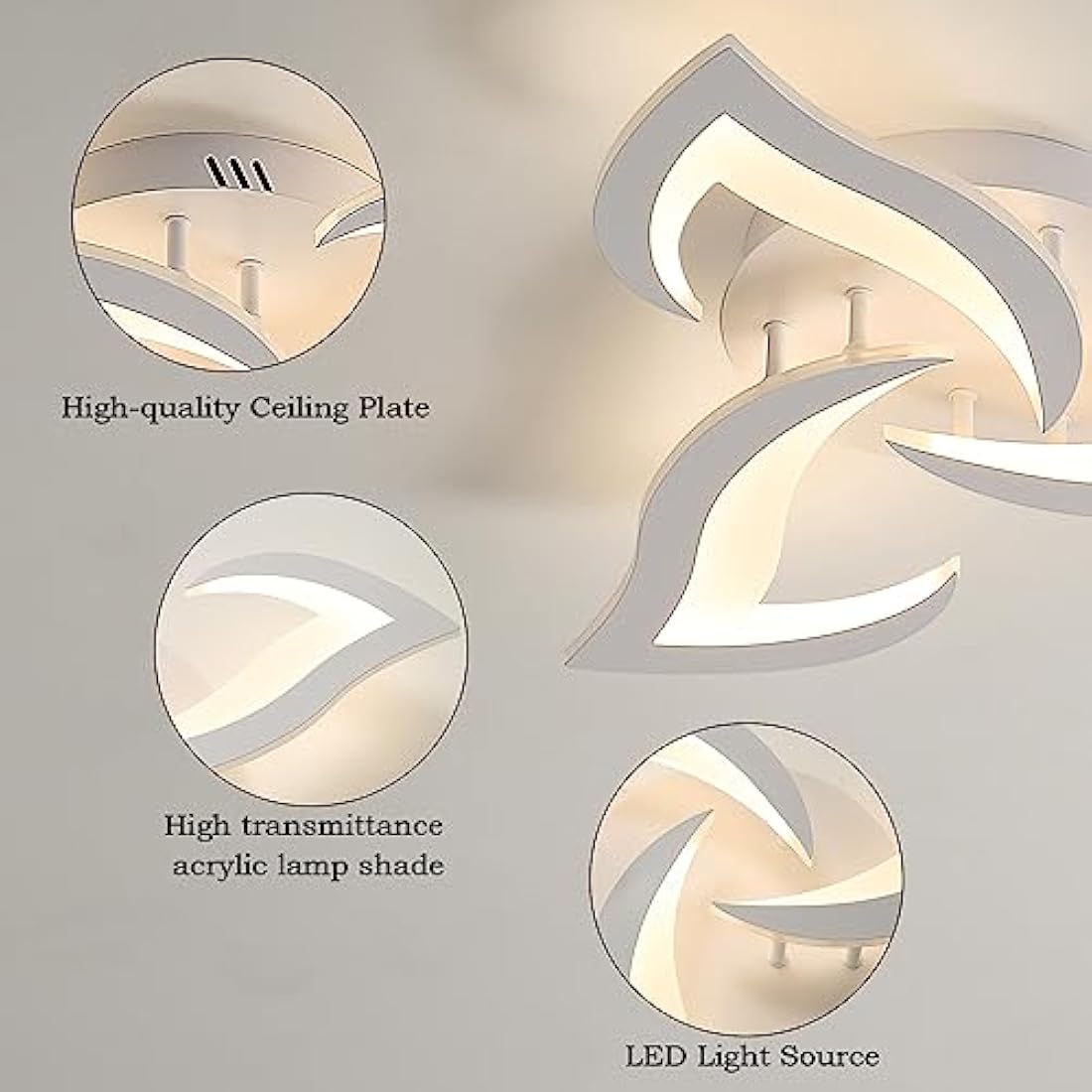 Dorlink LED Ceiling Light – 36W Modern Flower Acrylic Lamp, 3000K Warm White