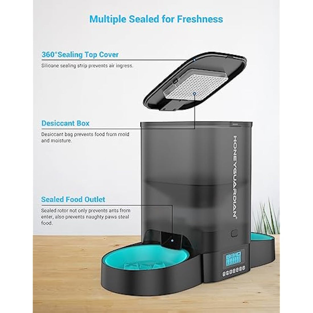 HoneyGuaridan Dual Automatic Cat Feeder | 3.5L Timed Slow Feeder for 2 Cats