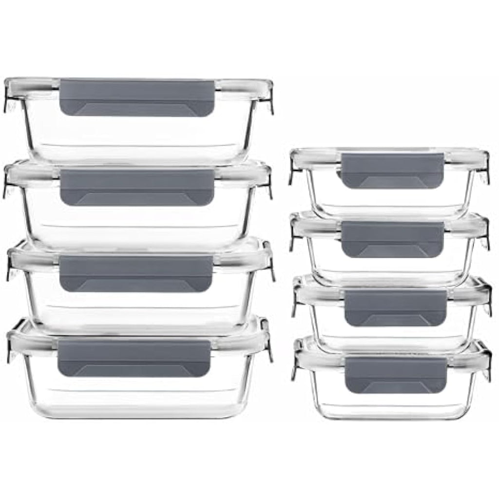 Vtopmart 8-Pack Borosilicate Glass Meal Prep Containers | Leak-Proof Lids
