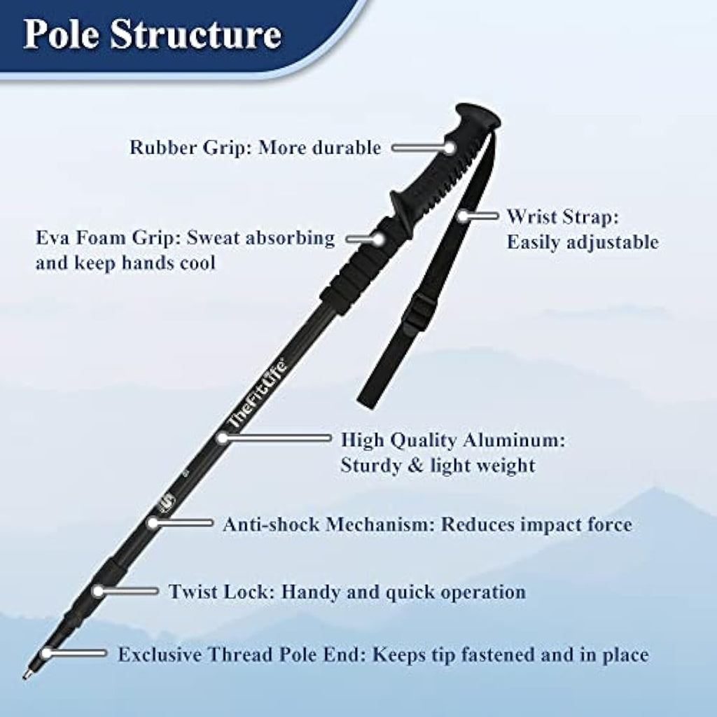 TheFitLife Aluminum Trekking Poles – Collapsible Ultralight Hiking Sticks