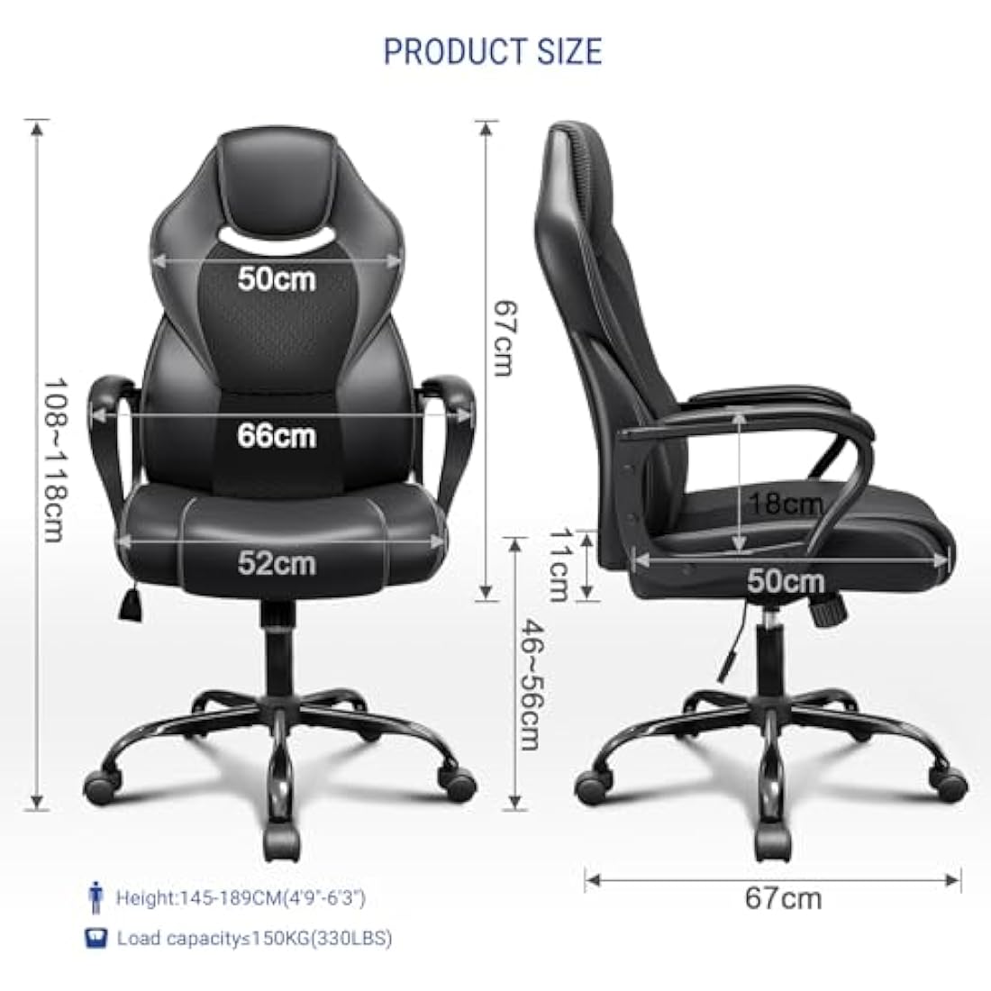 Jolof Store Ergonomic Office Chair – Black PU Leather Executive Desk Chair
