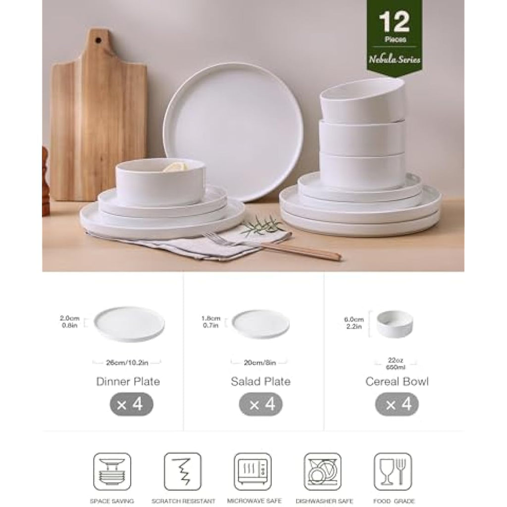 Richmount Nebula 12-Piece Speckled Stoneware Dinnerware Set - White