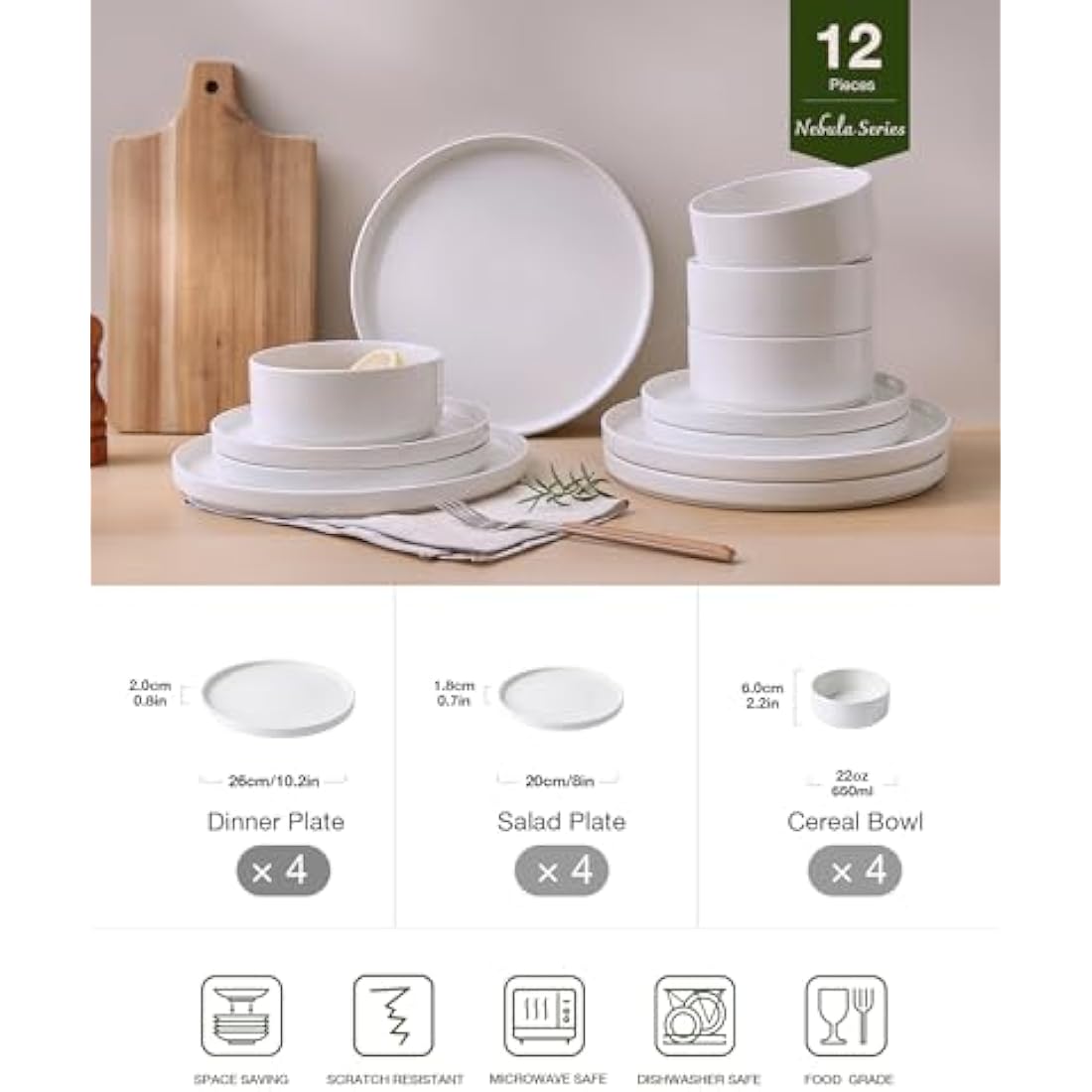 Richmount Nebula 12-Piece Speckled Stoneware Dinnerware Set - White