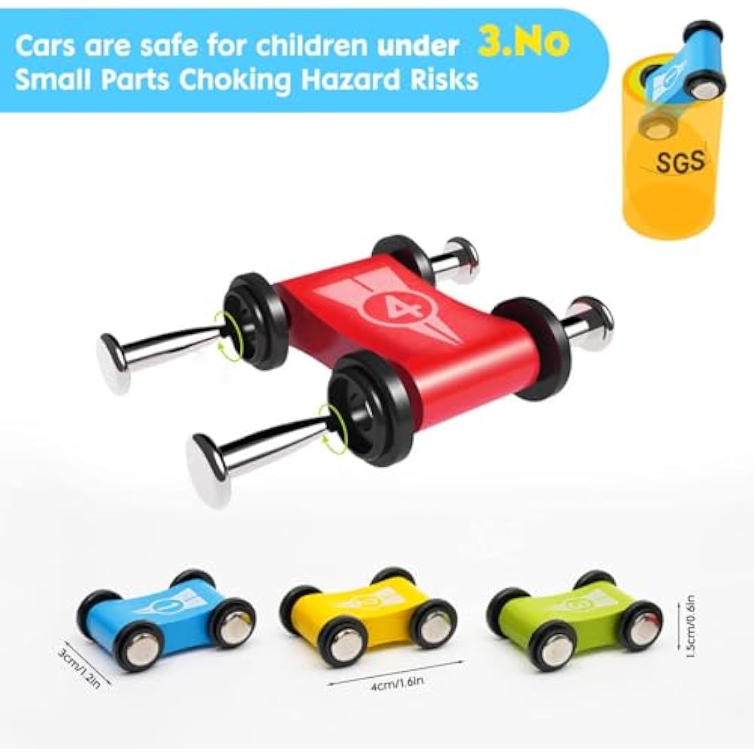Wooden Car Ramp Toy – Toddler Race Track with 4 Cars