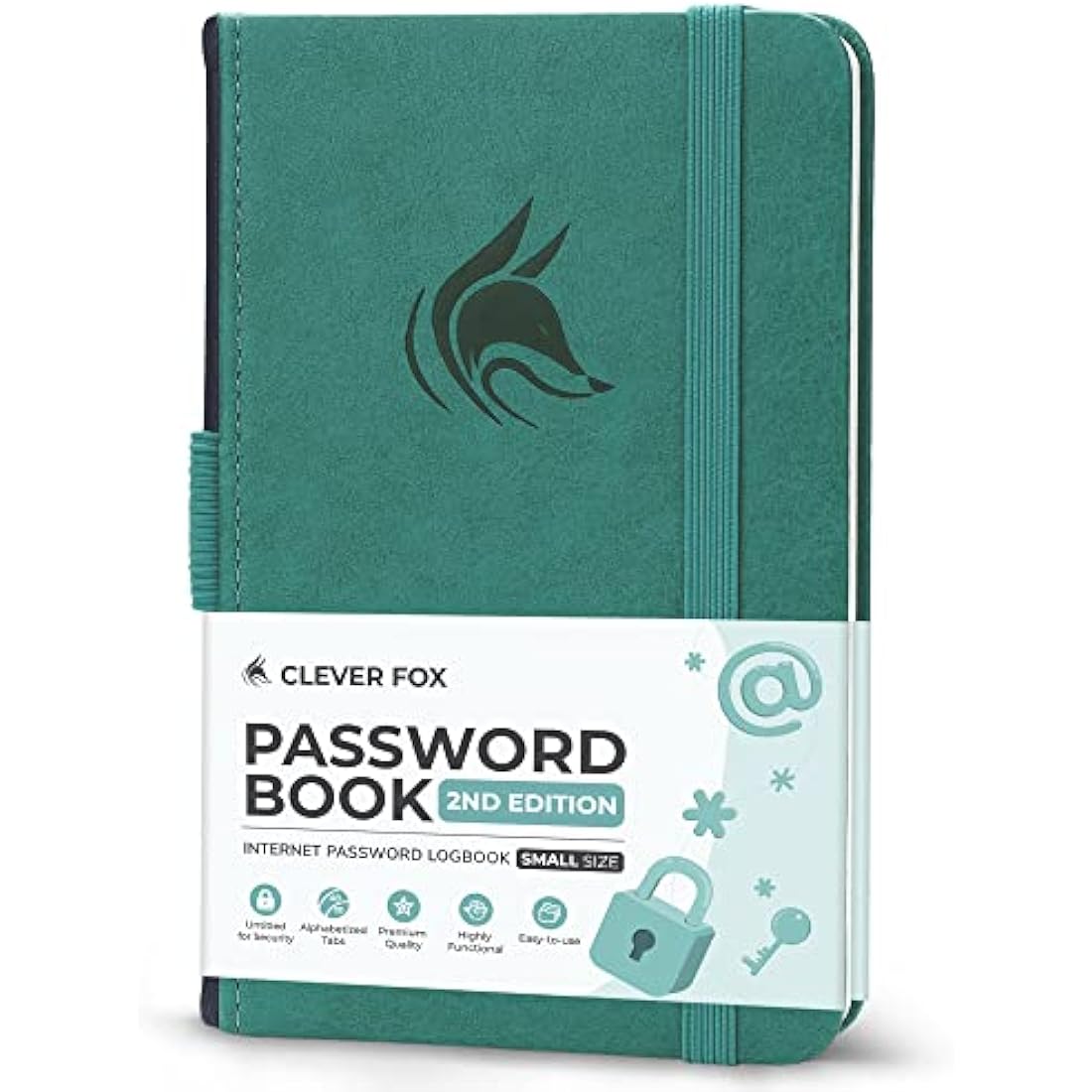 Clever Fox Password Book 2nd Edition - Pocket Login Organizer, Aquamarine