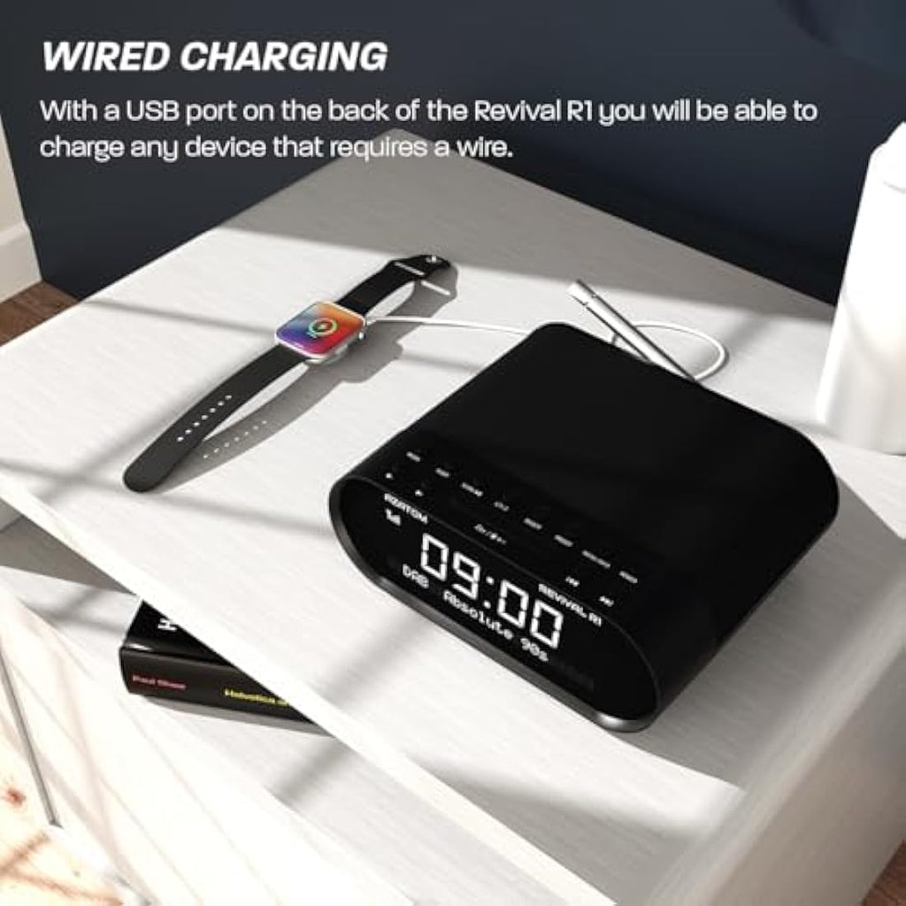 Azatom Revival R1 DAB/DAB+ Bedside Radio with Bluetooth & USB Charging