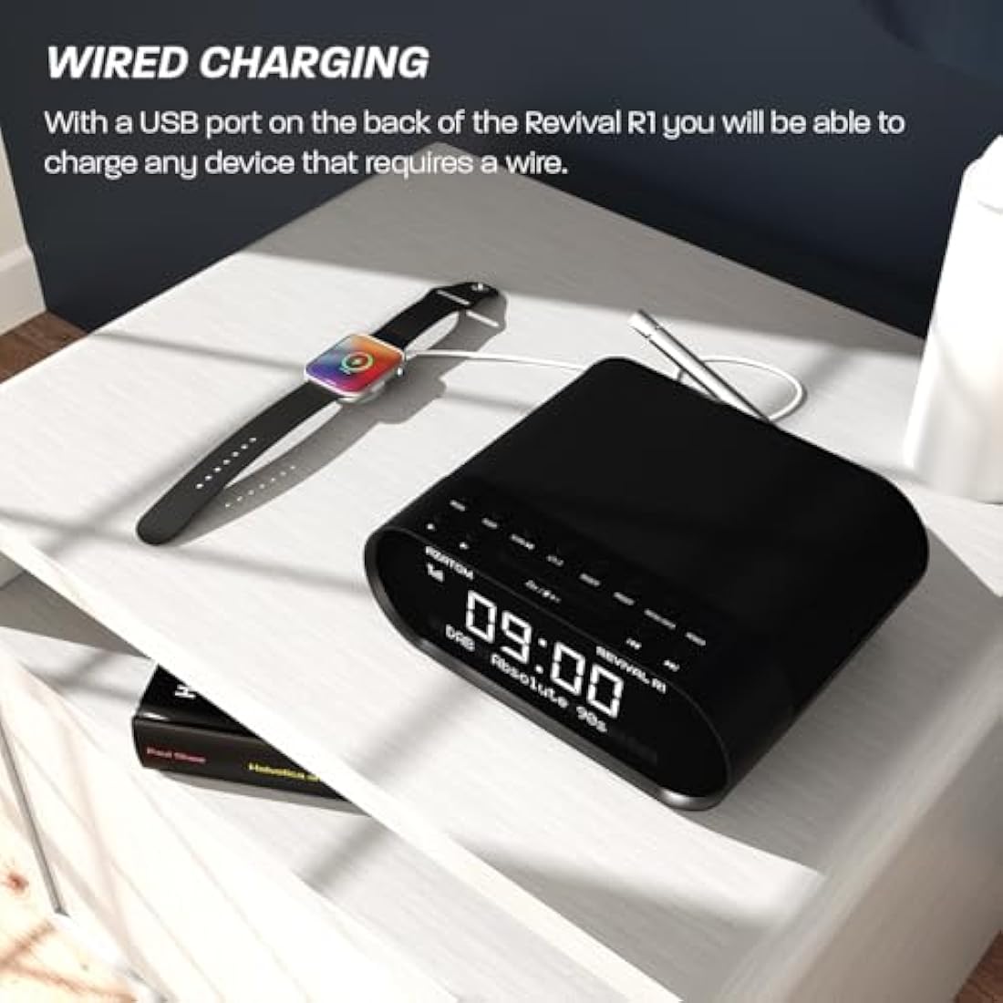 Azatom Revival R1 DAB/DAB+ Bedside Radio with Bluetooth & USB Charging