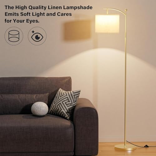 Aooshine Gold Floor Lamp – 3 Color Temperatures & Adjustable Shade