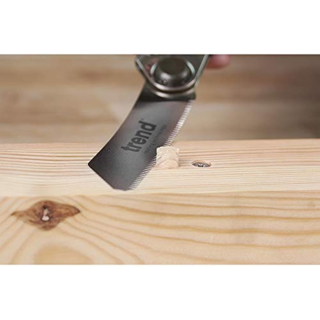 Trend Folding Flush Cut Saw – 120mm Carbon Steel Blade for Dowels
