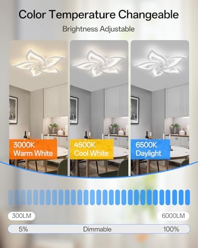 YUNLONG Flower Ceiling Fan with Light - Dimmable 6-Speed DC Motor