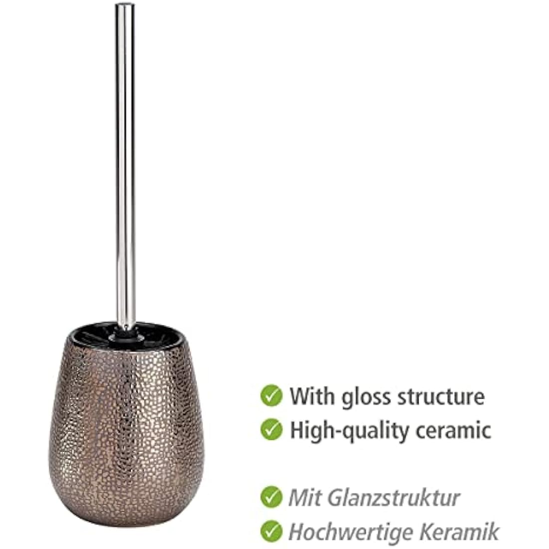 WENKO Marrakesh Toilet Brush and Holder – Brown Ceramic Bathroom Set