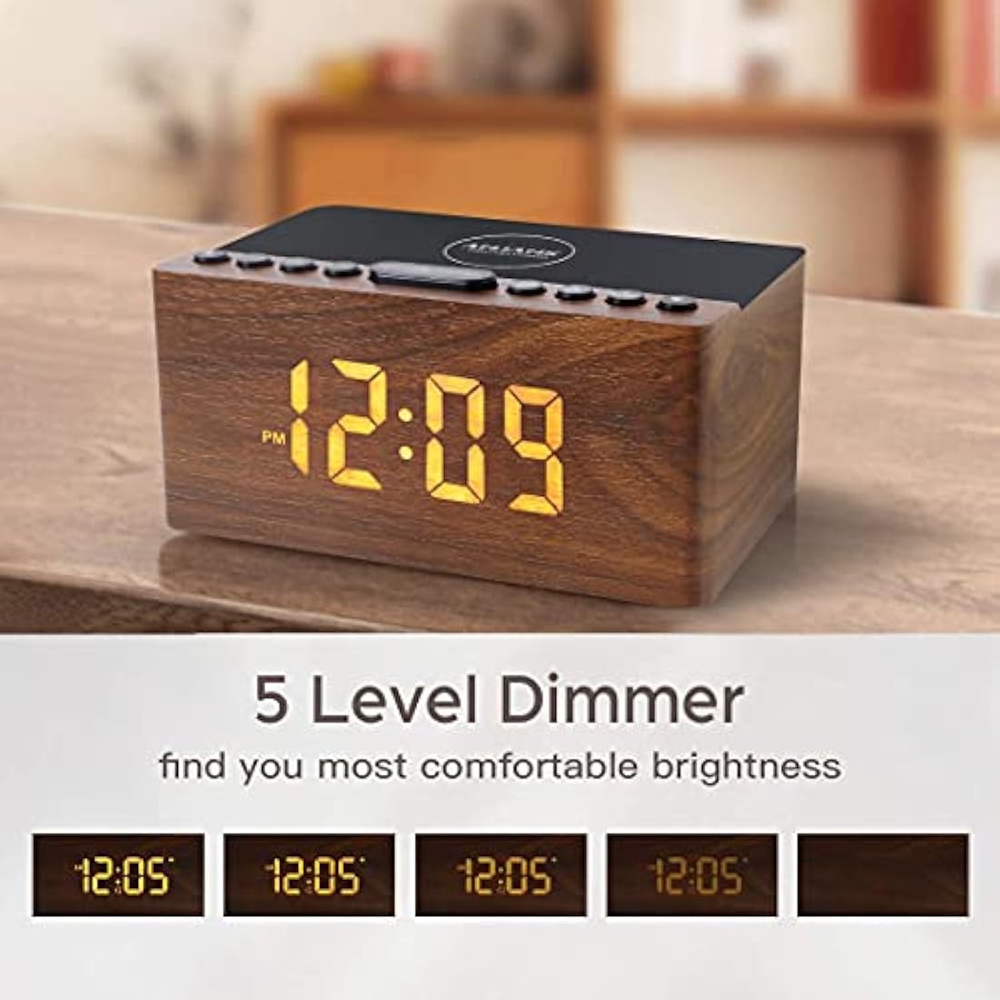 ANJANK Wooden FM Radio Alarm Clock with 10W Fast Wireless Charging