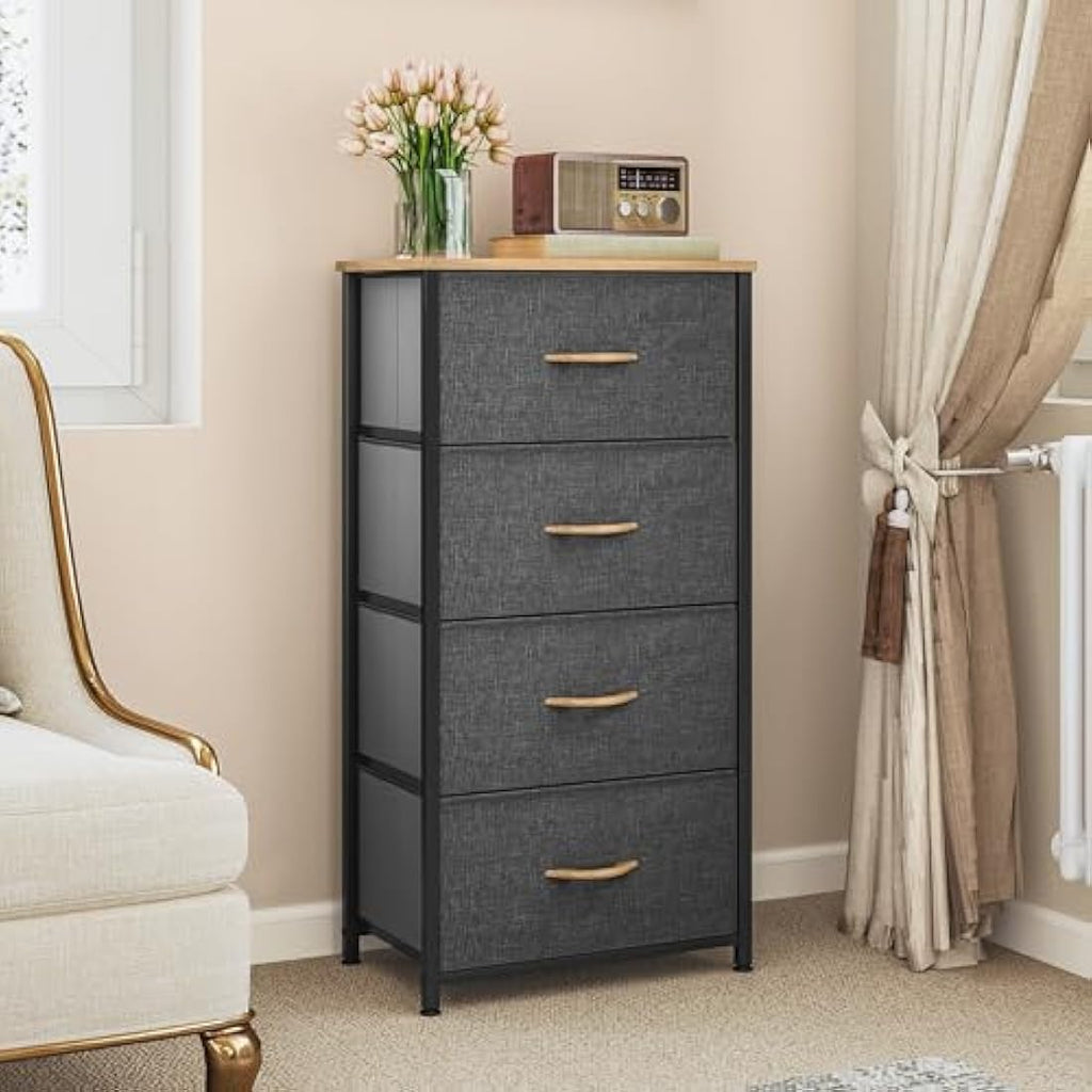 YITAHOME 4 Drawer Fabric Dresser – Sturdy Steel Frame Storage, Dark Grey