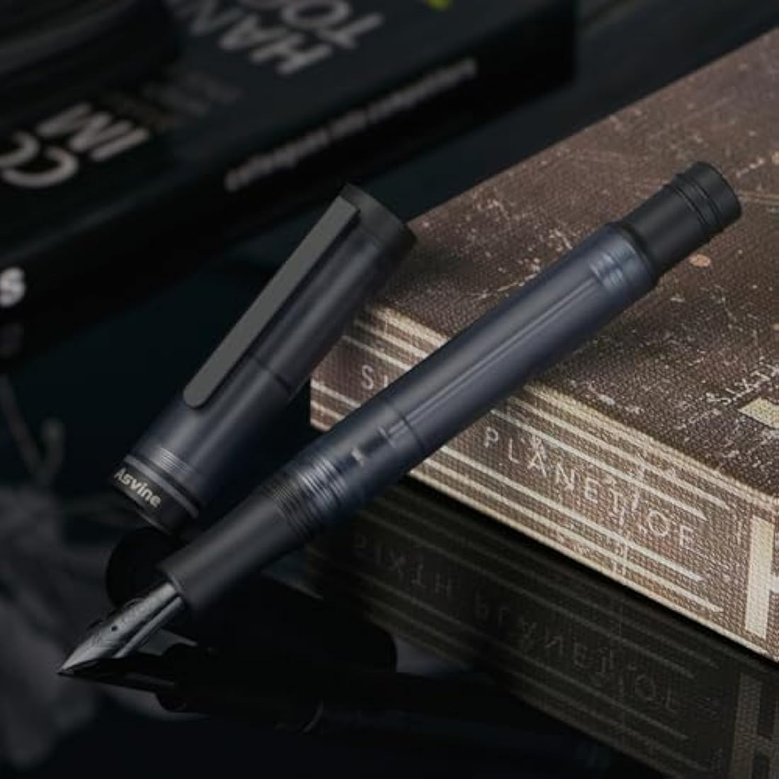 Asvine V200 Titanium Vacuum Fountain Pen | Matte Black Bock Nib