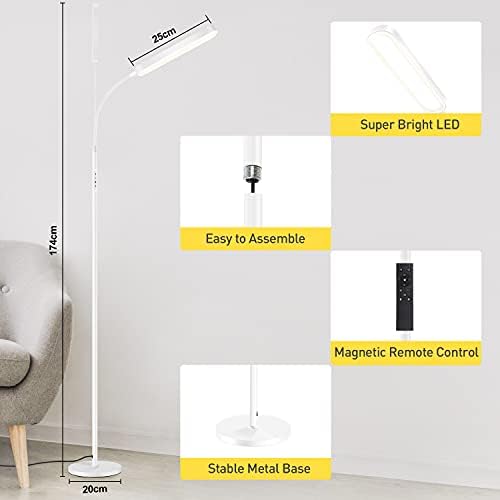 OUTON LED Floor Lamp – 15W Dimmable Modern Standing Lamp with Remote, White