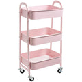 DOEWORKS 3-Tier Metal Rolling Storage Cart | Pink Utility Trolley