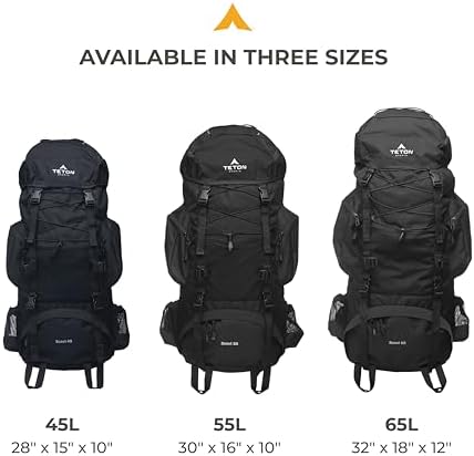 TETON Sports Internal Frame Hiking Backpack – 55L Onyx Unisex Gear
